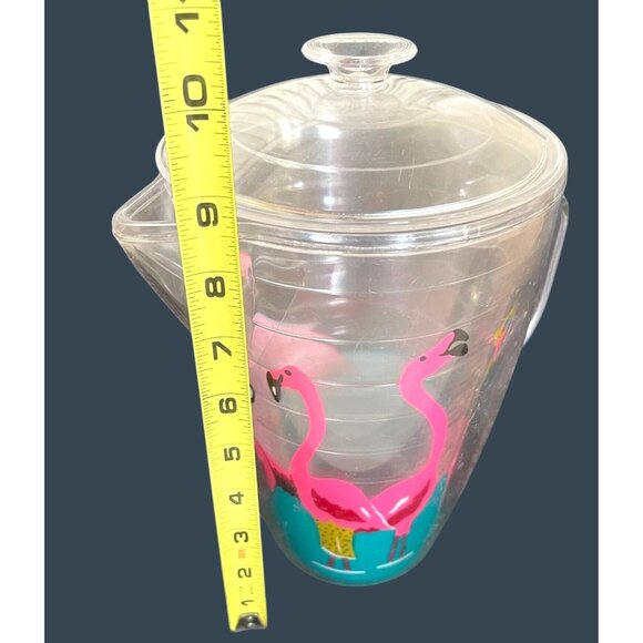 Retro Pink Flamingo Pitcher 64oz Insulated Clear Plastic Lid Fun Pool Party VTG - Picture 7 of 8